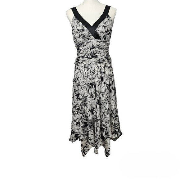 Donna Ricco NY Silk Ruched Floral Black And White A Line Midi Dress - Picture 10 of 11